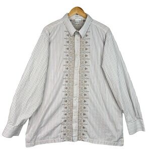 Tulliano Mens Embroidered Stripe‎ Button Down Shirt 100% Cotton Long Sleeve